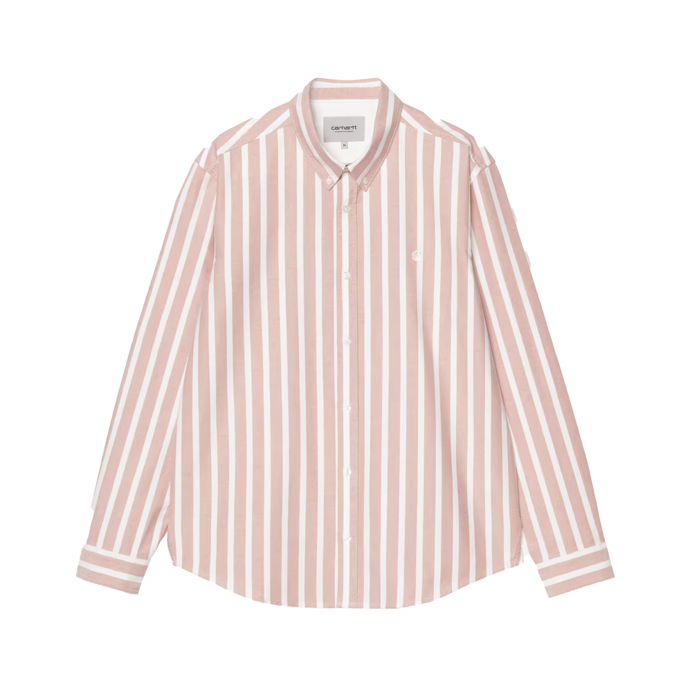 Carhartt WIP L/S Deven Shirt (deven stripe / oxide red / white) - S